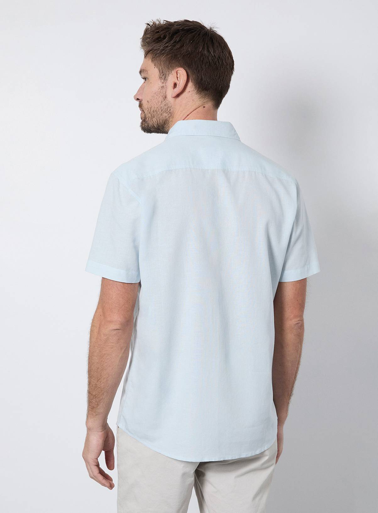BURTON Light Blue Linen Blend Short Sleeve Shirt M - Image 3